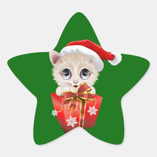 Kitten Weihnachten Weihnachten mit Geschenk Stern-Aufkleber (Vorderseite)