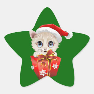 Kitten Weihnachten Weihnachten mit Geschenk Stern-Aufkleber