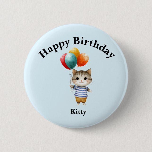 Kitten with Birthday Balloons | Cute Party Celebra Button (Vorderseite)