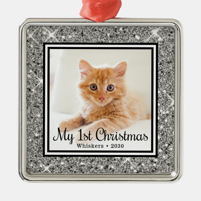 Kittens 1. Weihnachtsfest-Foto Ornament Aus Metall (Vorne)