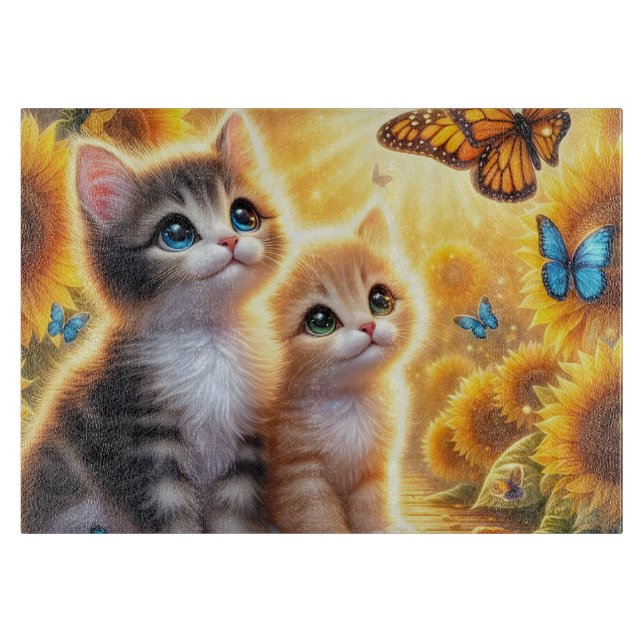 Kittens and Sunflowers Cutting Board Schneidebrett (Vorderseite)