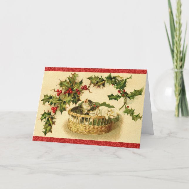 Kittens Cosy in Christmastime Vintag Feiertagskarte (Vorderseite)