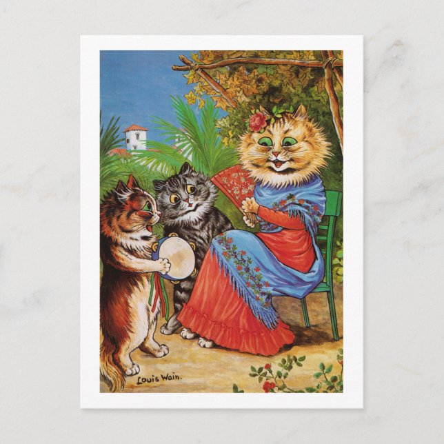 Kittens & Lady, Louis Wain Postkarte (Vorderseite)