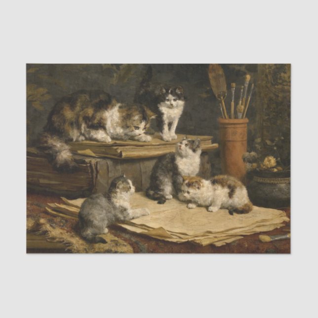 Kittens Painting von Carl Reichert Seidenpapier (Vorderseite)