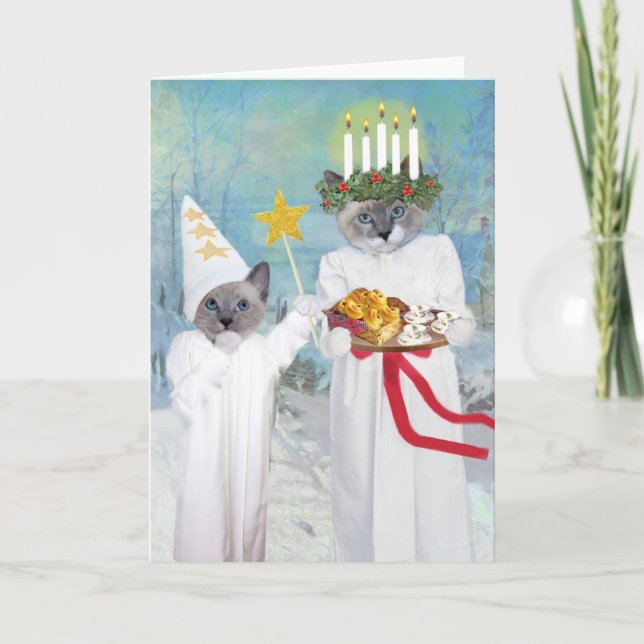 Kittens' Santa Lucia Grußkarte Feiertagskarte (Vorderseite)