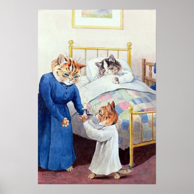 Kittens Schlafenszeit, Louis Wain Poster (Vorne)