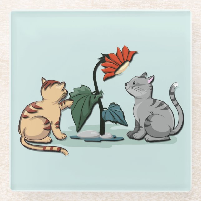 Kittens Summer Delight Seafoam Green Glasuntersetzer (Vorderseite)