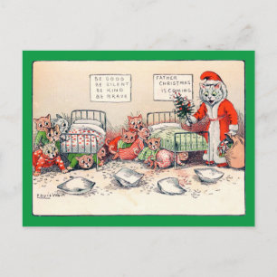 Kittens und Santa Cat, Louis Wain Postcard Postkarte