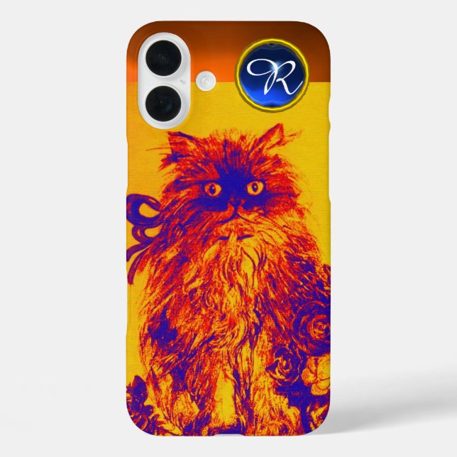 KITTKATZE, KITTEN GELBE BLAUE ROSE Gem Monogramm Case-Mate iPhone Hülle (Rückseite)