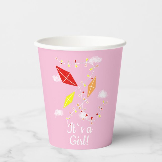 Kitts in Sky Pink Es ist eine Girl Baby Dusche Pappbecher (Vorderseite)