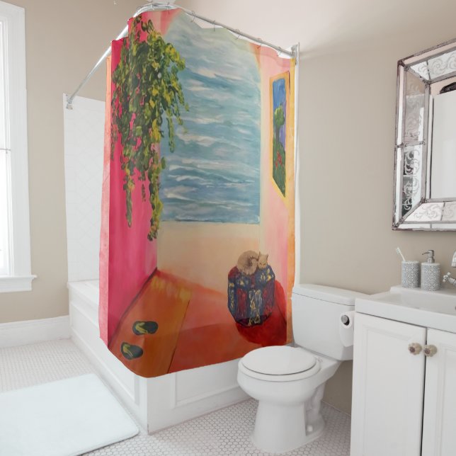 Kitty an der Küste Duschvorhang (Beispiel)