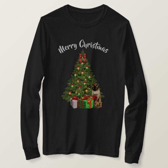 Kitty and Christmas Tree T - Shirt (Design vorne)