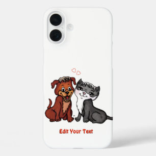 Kitty and Puppy , bearbeiten Sie Ihren Text iPhone 16 Plus Hülle