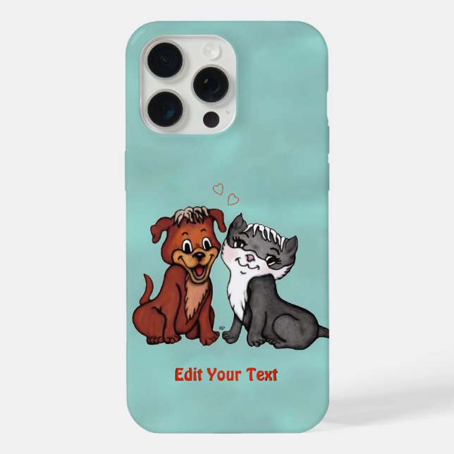 Kitty and Puppy , bearbeiten Sie Ihren Text iPhone Hülle (Rückseite)