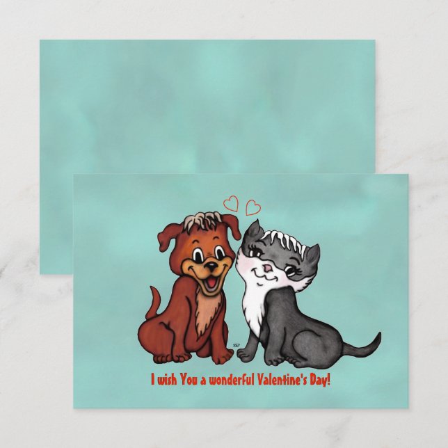 Kitty and Puppy , Happy Valentines Day! Einladung (Vorne/Hinten)