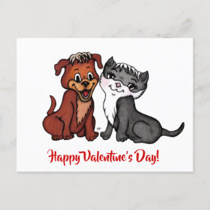 Kitty and Puppy , Happy Valentine's Day! Postkarte