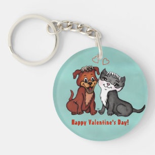 Kitty and Puppy , Happy Valentines Day! Schlüsselanhänger