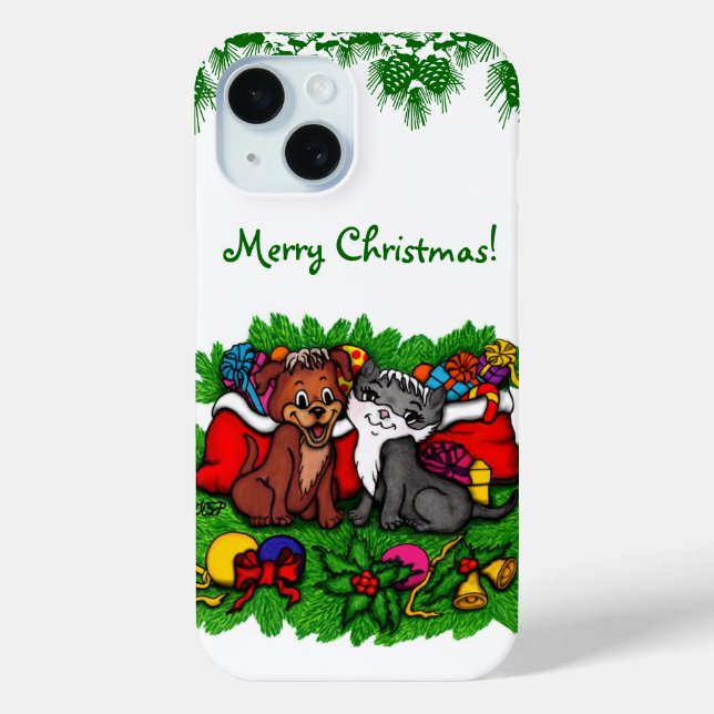 Kitty and Puppy , Happy XMas Case-Mate iPhone Hülle (Rückseite)