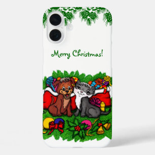 Kitty and Puppy , Happy XMas iPhone 16 Plus Hülle