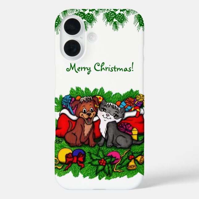 Kitty and Puppy , Happy XMas Case-Mate iPhone Hülle (Rückseite)