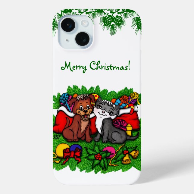Kitty and Puppy , Happy XMas Case-Mate iPhone Hülle (Rückseite)