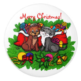 Kitty and Puppy , Happy XMas Keramikknauf