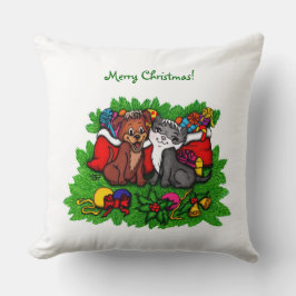 Kitty and Puppy , Happy XMas Kissen