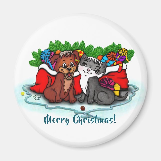 Kitty and Puppy , Happy XMas Magnet (Vorne)