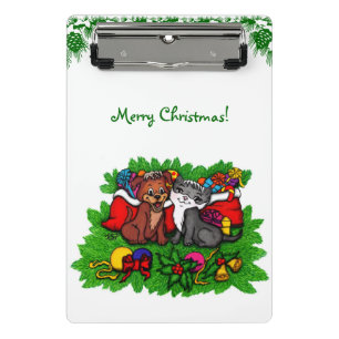 Kitty and Puppy , Happy XMas Mini Klemmbrett