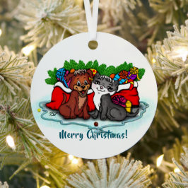 Kitty and Puppy , Happy XMas Ornament Aus Metall