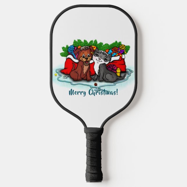 Kitty and Puppy , Happy XMas Pickleball Schläger (Vorderseite)