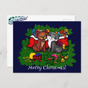 Kitty and Puppy , Happy XMas Postkarte