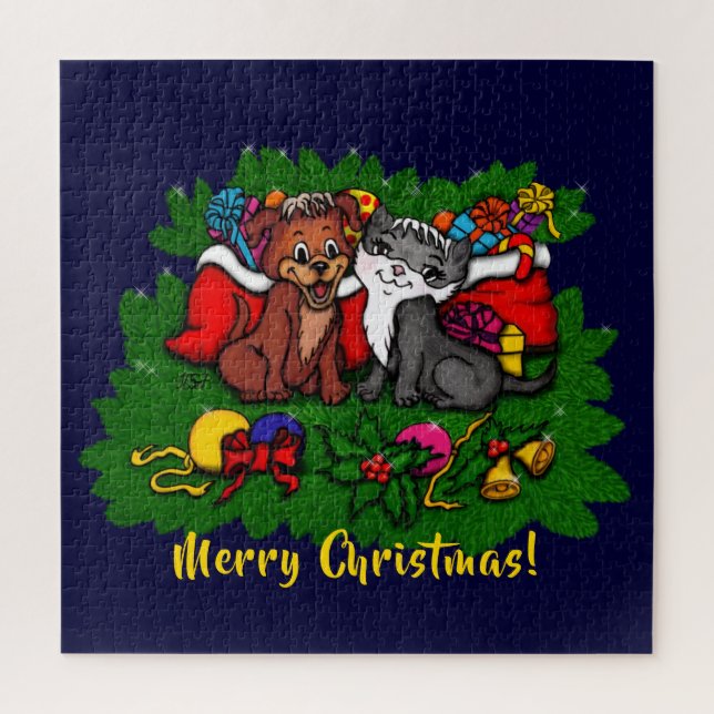 Kitty and Puppy , Happy XMas Puzzle (Vertikal)