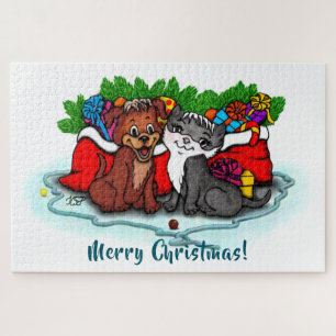 Kitty and Puppy , Happy XMas Puzzle