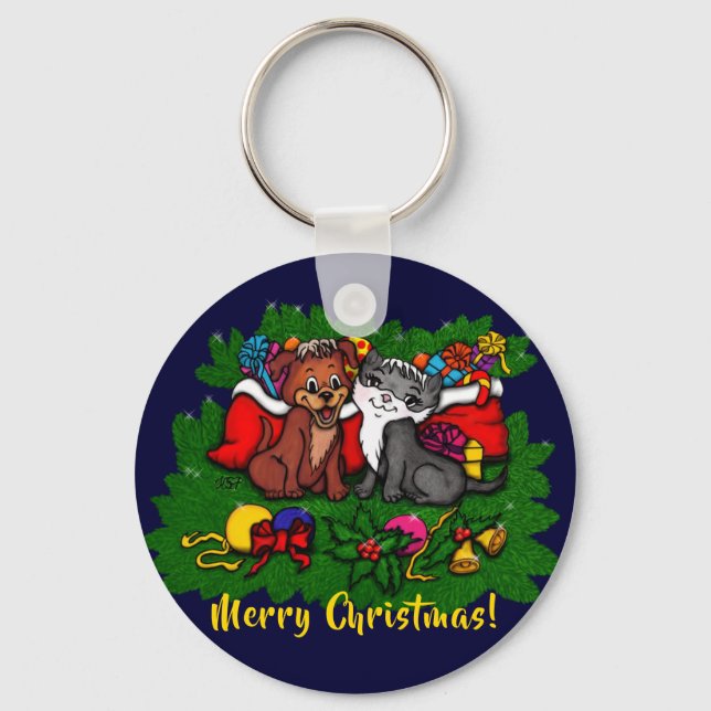 Kitty and Puppy , Happy XMas Schlüsselanhänger (Vorderseite)