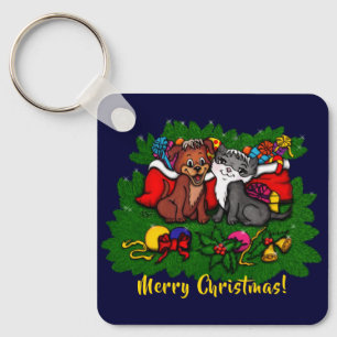 Kitty and Puppy , Happy XMas Schlüsselanhänger