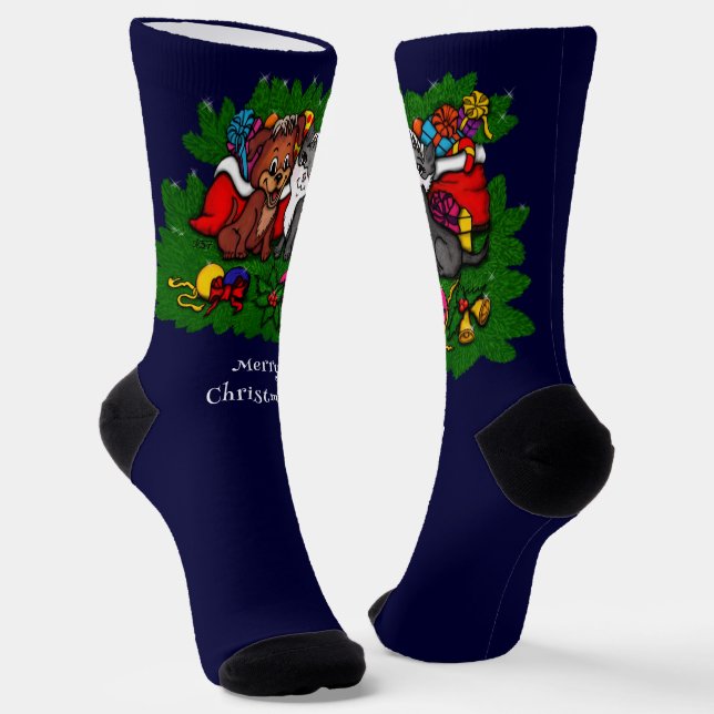 Kitty and Puppy , Happy XMas Socken (Gewinkelt)