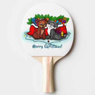 Kitty and Puppy , Happy XMas Tischtennis Schläger