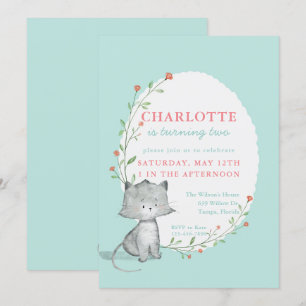 Kitty Aquamarin Floral Geburtstagsparty Einladung