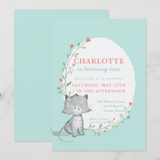 Kitty Aquamarin Floral Geburtstagsparty Einladung