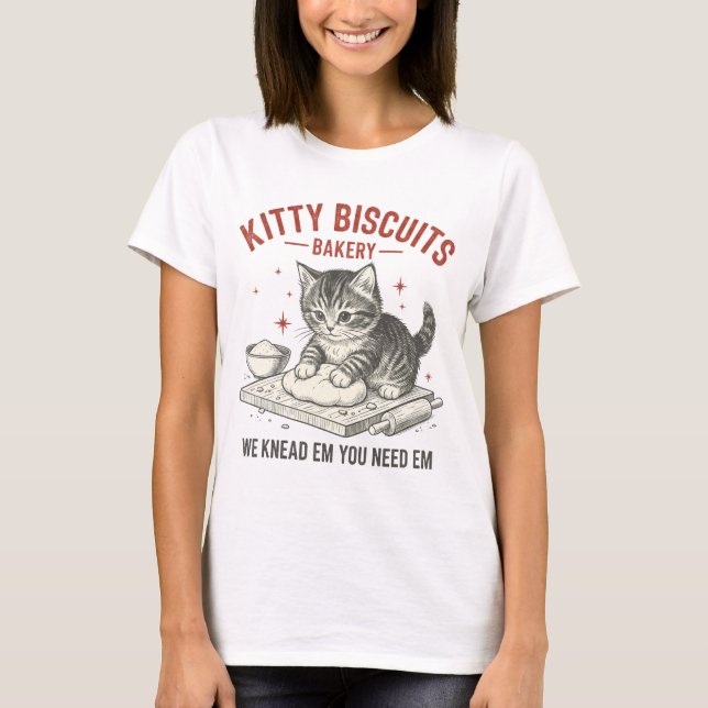 Kitty Biscuits Bäckerei | Lustiger Katzenback-Wort T-Shirt (Vorderseite)