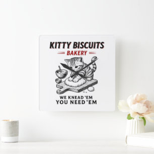 Kitty Biscuits Bäckerei Quadratische Wanduhr