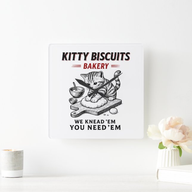 Kitty Biscuits Bäckerei Quadratische Wanduhr (Zuhause)