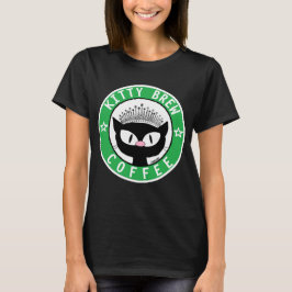 KITTY BREW COFFEE LOGO Black Cartoon Cat T - Shirt