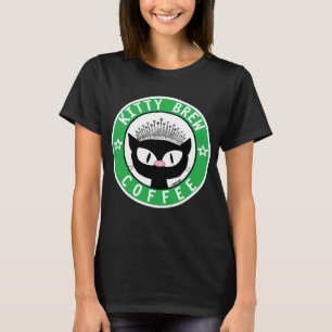 KITTY BREW COFFEE LOGO Black Cartoon Cat T - Shirt