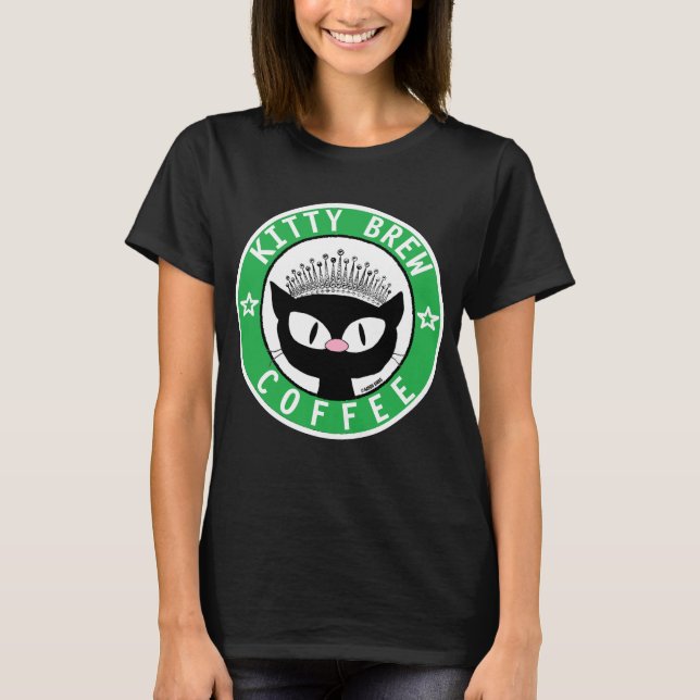 KITTY BREW COFFEE LOGO Black Cartoon Cat T - Shirt (Vorderseite)