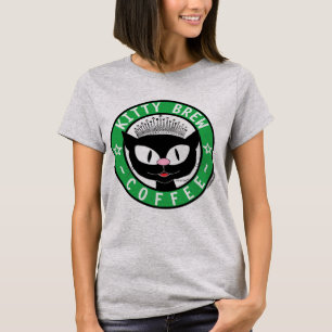 Kitty Brew Coffee Süße Schwarze Cartoon-Katze T-Shirt