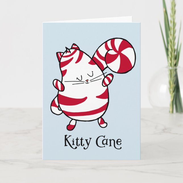 Kitty Cane Candy Cane Christmas Blank Inside Card Feiertagskarte (Vorderseite)