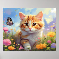 *~* Kitty Cat 5:4 Kätzchen Blume AP68 Schmetterlin