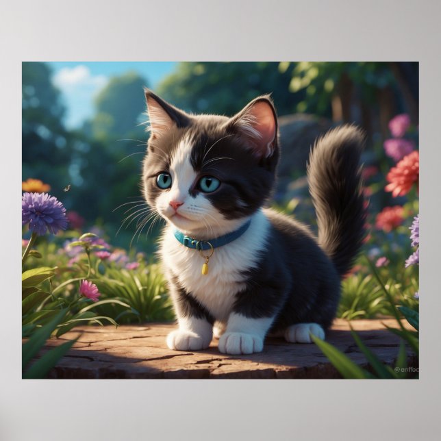 *~* Kitty Cat 5:4 Kitten Blue Mit Augen Black Tuxe Poster (Vorne)